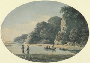 Řeka s rybářem, 1792 (wc přes grafit na papíře) od John Glover