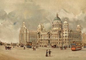 Liverpool: Kanceláře Mersey Docks and Harbour Board, The Liver Building, atd., Přístup k přistávací ploše (barevné lito)