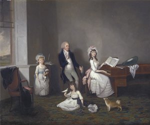John Richard Comyns z Hylands Essex se svými dcerami, 1775