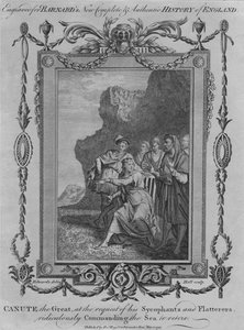 Canute Veliký, na žádost svých patolízalů a pochlebovačů, směšně velící moři