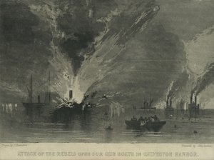 Útok povstalců na naše dělové čluny v galvestonském přístavu, cca 1863 od John Hamilton