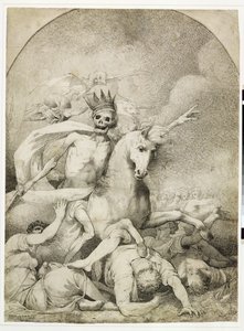 Smrt na bledém koni, kolem roku 1775 (pero a černý inkoust na tkaném papíře) od John Hamilton Mortimer