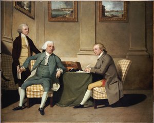 Skupinový portrét seržanta ve zbrani Bonfoye, jeho syna a Johna Clementsona, sen. od John Hamilton Mortimer