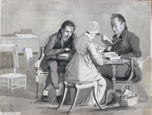 Večerní čtení, 17. února 1812 (pero a inkoust na papíře) od John Harden