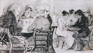 Karty a šachy, 1815 (pero a inkoust na papíře) od John Harden