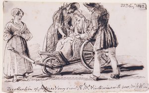 Dorothy Wordsworth (1771-1855) na invalidním vozíku, 1842 (inkoust na papíře) od John Harden