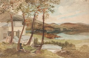 Hall and Windermere, Lake District, Cumbria (wc na papíře) od John Harden