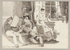 Jessy a tři děti, 1815 (wc na papíře) od John Harden