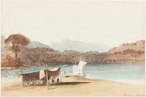 Piknik pod přístřeškem u jezera Windermere, 1822 (wc na papíře) od John Harden