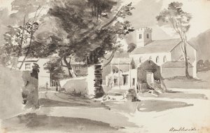 Kostel sv Anny, Ambleside, 1814 (wc na papíře) od John Harden