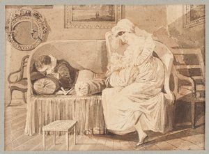 Tři na pohovce, 1805 (wc na papíře) od John Harden