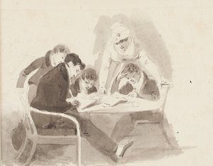 Dva chlapci dělají domácí úkoly, 1811 (wc na papíře) od John Harden