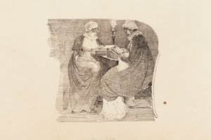 Dvě ženy čtoucí při světle lampy, 1804 (pero a inkoust na papíře) od John Harden