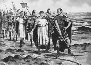 Konstantin sleduje hranice nového hlavního města (litografie) od John Harris Valda