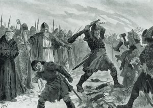 Král Olav Svatý rozbíjející obraz Boha Mor od John Harris Valda