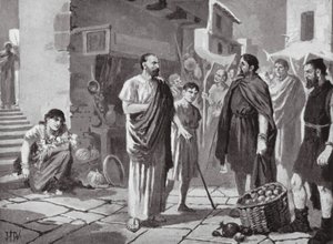 Římští kolonizátoři obchodující s domorodými Dáky (litografie) od John Harris Valda