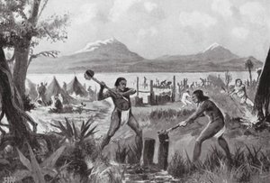 Nadace města Mexika (litografie) od John Harris Valda
