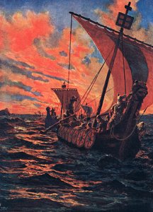 Návrat Vikingů, ilustrace z „Hutchinsonových dějin národů“, počátek 20. století