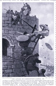 Útok na hrad Carmarthen AD1136, 20. léta 20. století od John Harris Valda