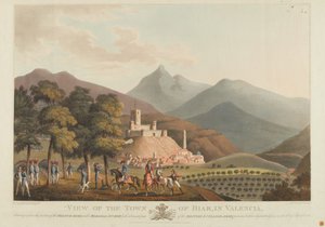 Pohled na město Briar, Valencie, rytina Dubourg, 1814 (kolorovaná akvatinta)