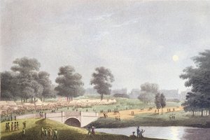 Pohled na veletrh v Hyde Parku, vyrytý Matthew Dubourg, 1. srpna 1814 (barevná rytina)