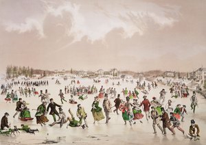 Jamaica Pond, West Roxbury, Mass., cca 1859 (barevná litografie)