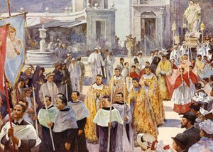 Římskokatolický průvod (barva litho)