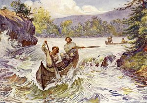 Kanaďané střílí peřeje na kánoích (barva litho)
