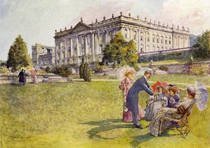 Chatsworth House (barevné lito) od John Henry Frederick (after) Bacon