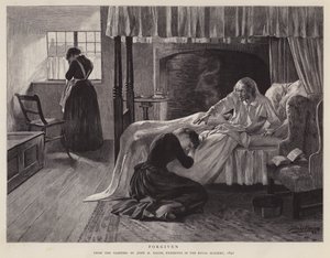Odpuštěno, obraz Johna H Bacona vystavený na Královské akademii v roce 1891 (litho)