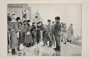 Lady Minto představuje barvy Herchmerovu koni při odjezdu z Ottawy, 19. ledna 1900, z fotografie J. C. Hemmenta od John Henry Frederick Bacon