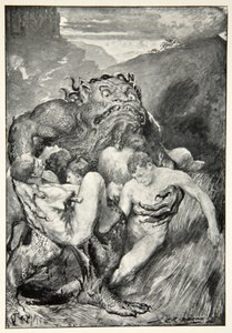 Démon zla se po nich lačně sápal, z knihy M. I. Ebuttové "Hrdinské mýty a legendy britské rasy", 1910.
