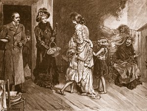 Západ se setkává s Východem: dobře si počínají návštěvníci obydlí ve slumu, ilustrace z „Cassell