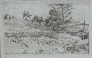Krajina s kamennou zdí (náčrt polí) od John Henry Twachtman