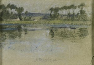 Stromy přes řeku od John Henry Twachtman
