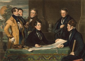Konzultace předcházející letecké plavbě z Londýna do Wellburgu v Nassau 7. listopadu 1836, pub. 1843 od John Hollins