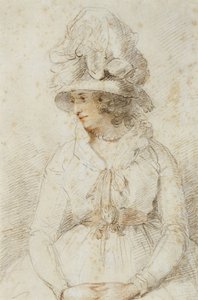Portrét dámy, 80. léta 18. století (černá a červená křída zvýrazněná bílou na nablýskaném papíře) od John Hoppner