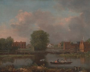 Říční krajina, možná pohled z West Endu na Rochester Bridge od John Inigo Richards RA