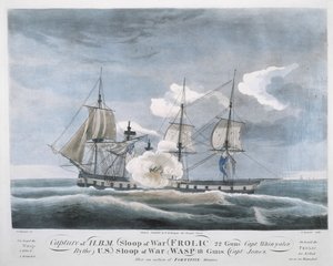Zachycení H.B.M. Sloop of War FROLIC, 22 zbraní, kapitán Whinyates U.S. Sloop of War WASP od John James (after) Barralet