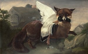 Liška a husa, asi 1835 (olej na plátně) od John James Audubon