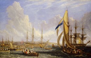 Námořní scéna před Plymouthem (Anglie) v srpnu 1815. Olej na plátně od John James Chalon