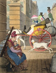 Vjezd do kočáru, z „Dvacet čtyř předmětů, vystavujících pařížský kostým“, vyrytý Charlesem Josephem Hullmandlem (1789-1850), vydáno 1817-22 od John James Chalon