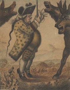 Pan Alexander Campbell, varhaník, dirigující tři křičící osly, 1782. od John Kay