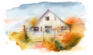 Stodola v Pleasant Hill 2, 2016, (akvarel) od John Keeling