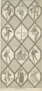 Betley Glass Window - Morris Dancers: rytina, nd [1751-1790] od John Keyse Sherwin