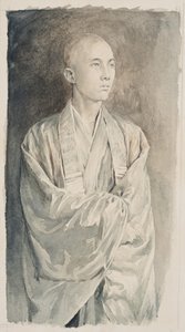 Portrét kněze v chrámu Lyemitsu, Nikko, kolem roku 1888 (sépie na papíře)