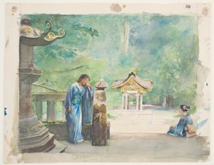 Posvátné písmo, chrám Iyemitsu (wc přes grafit na papíře) od John La Farge or Lafarge