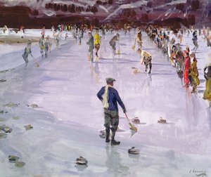 Curling ve Wengenu (olej na plátně)