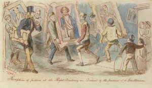 Přijetí obrázků v Královské akademii - Příjezd Portrét gentlemana, 1846 (pero, inkoust a wc) od John Leech