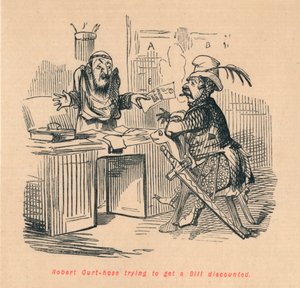 Robert Curthose se snaží získat slevu na účet, c1860, c1860 od John Leech
